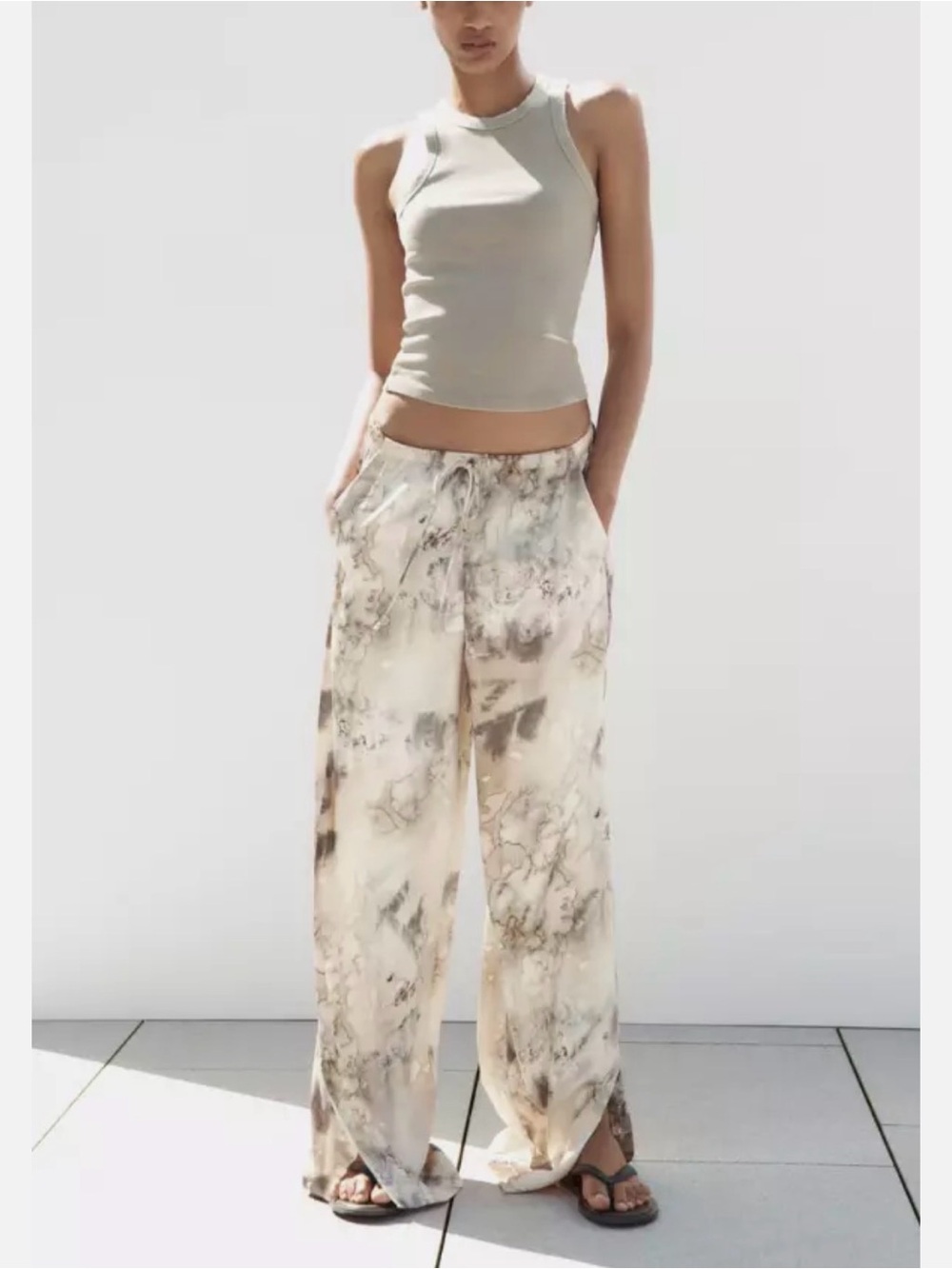 Zara Satin Full-Length Printed Trousers (S)